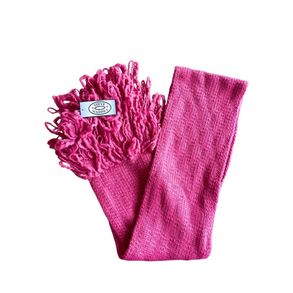 NWT VTG Steve Madden Y2K Hot Pink Wool Blend Knit Scarf Long Fringe Deadstock